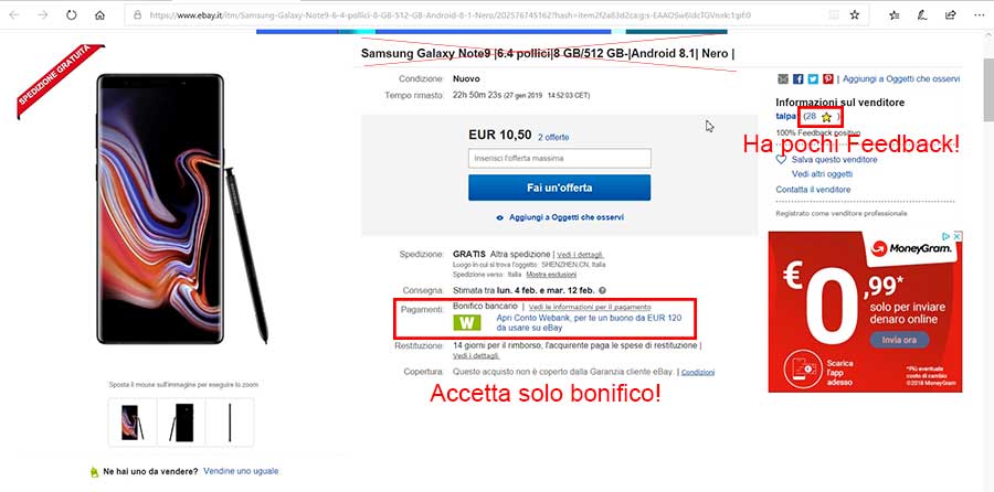 errore scelta venditore ebay