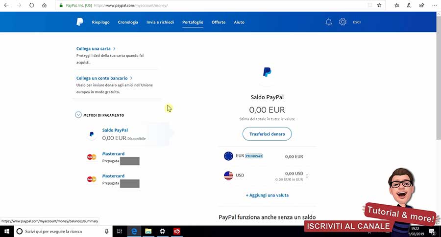 associare carta portafoglio paypal