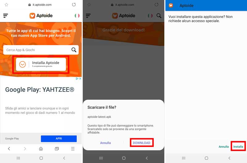 come installare aptoide