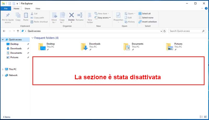 disattivare cronologia file recenti 2