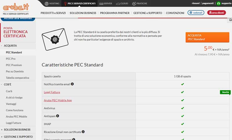 Pec poste italiane costo