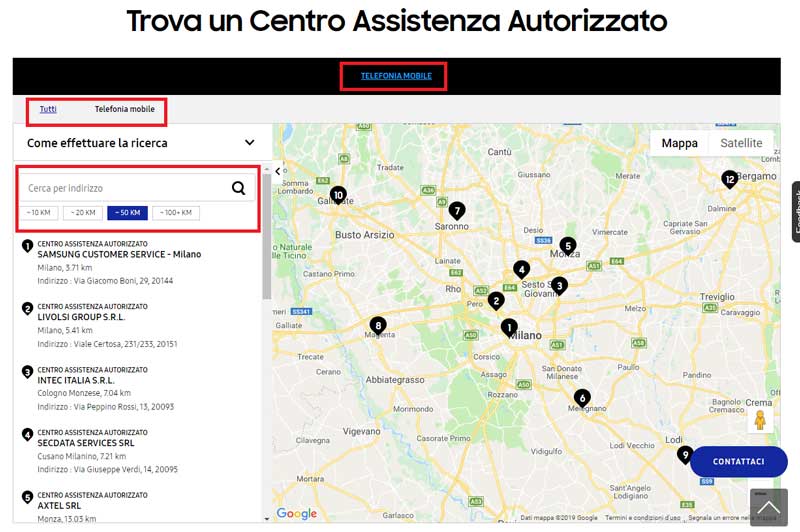 trovare centro assistenza samsung