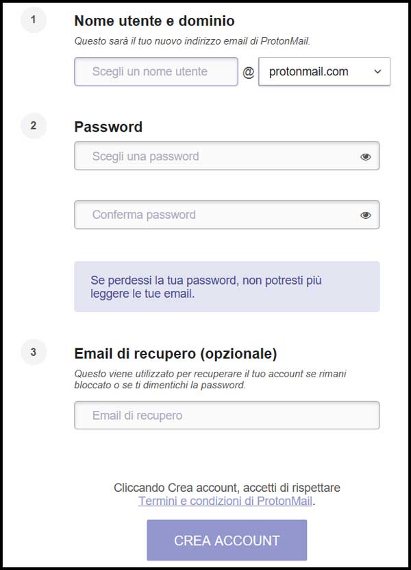 crea account protonmail