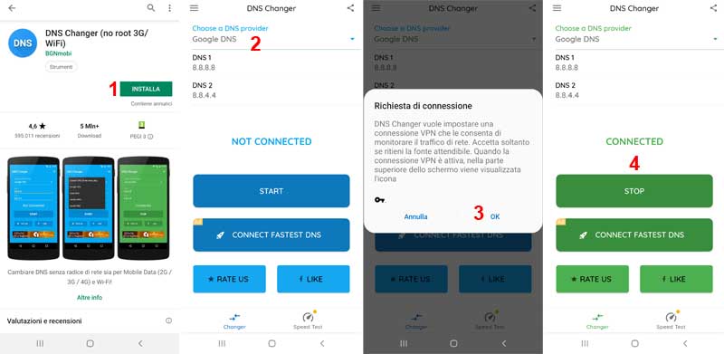 cambiare dns smartphone rete dati