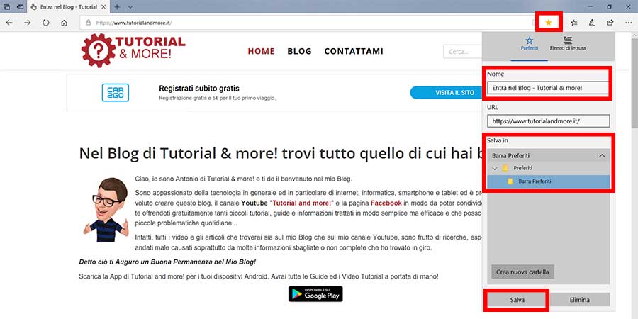 salvare i preferiti su edge
