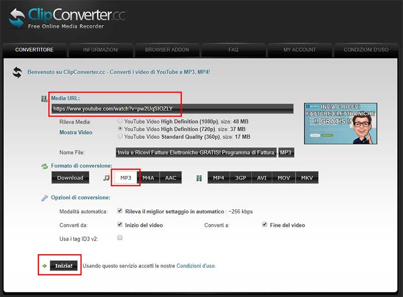 scaricare musica youtube clipconverter