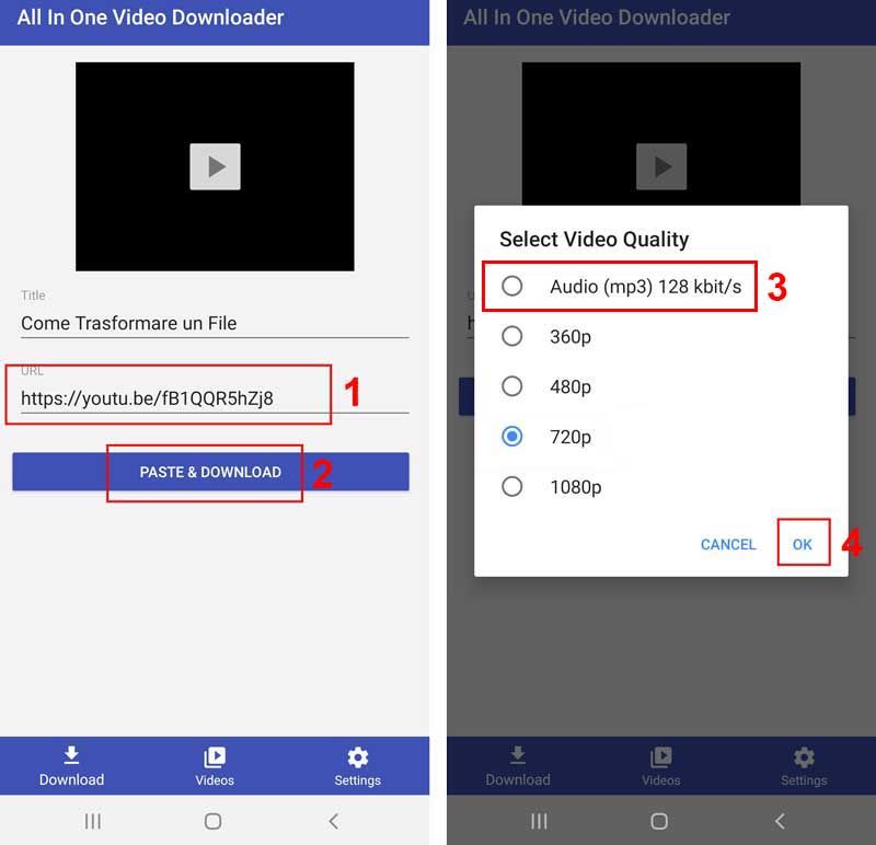 scaricare musica youtube su smartphone all in one Video Downloader