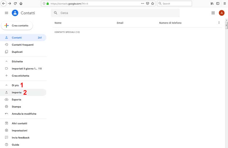 salvare contatti su account google 2