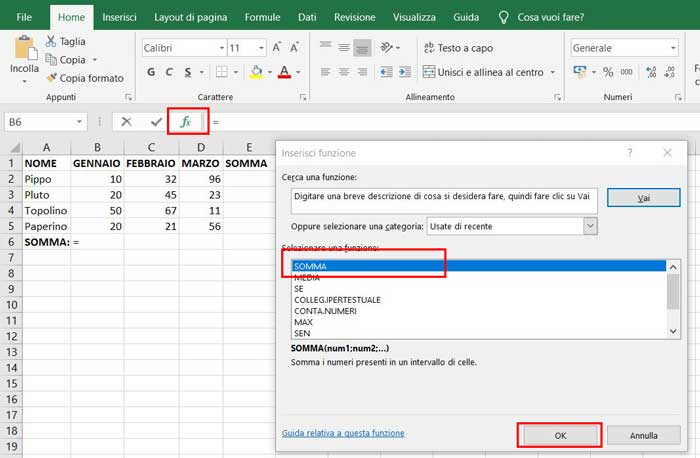lista funzioni excel