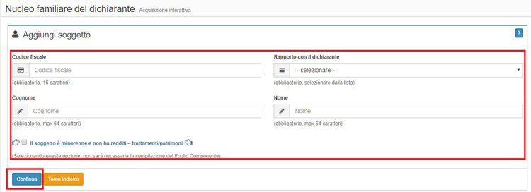 aggiungi componente familiare