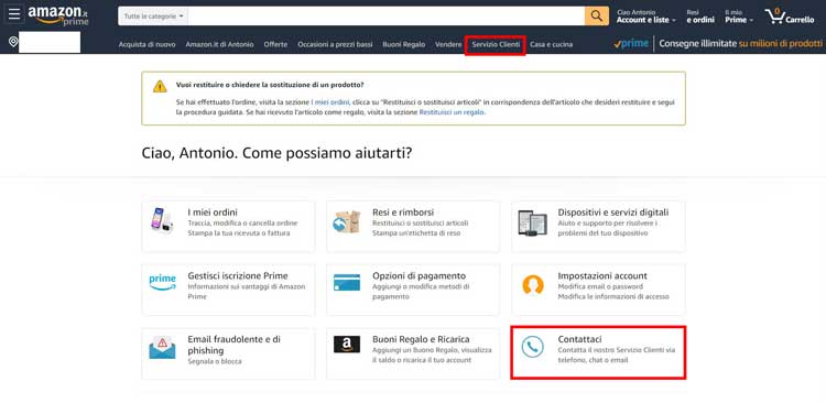 servizio clienti amazon