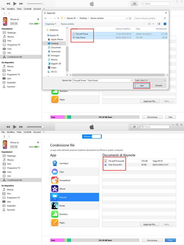 selezionare file condivisione pc iphone