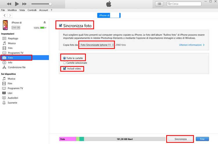 sincronizza foto pc iphone