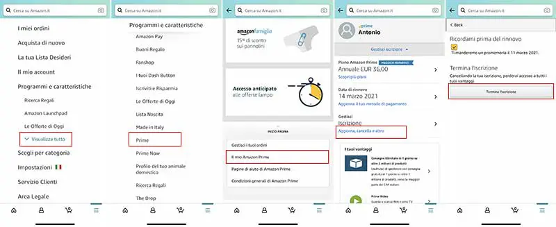 come disdire amazon prime 3