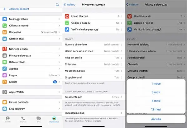 come eliminare account telegram 3
