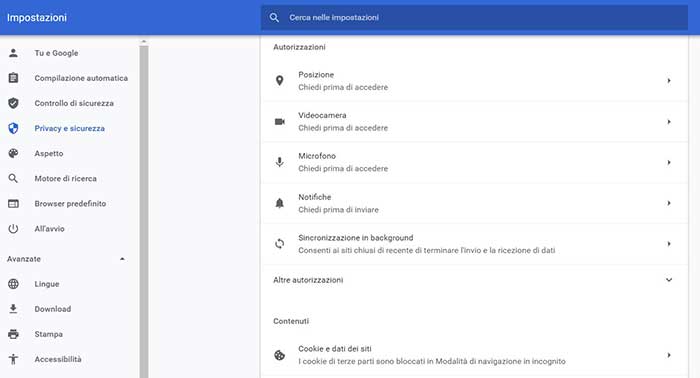 bloccare notifiche sito chrome