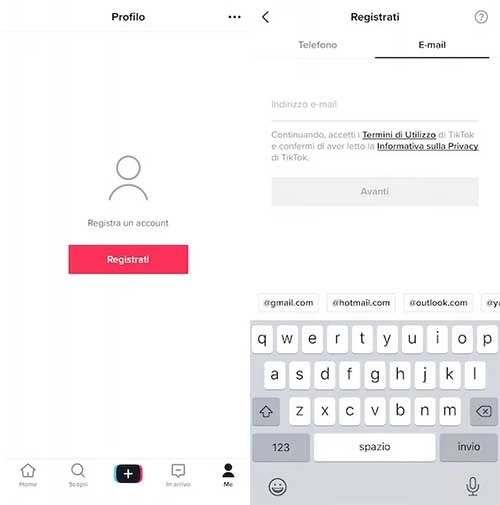 registrarsi su tiktok