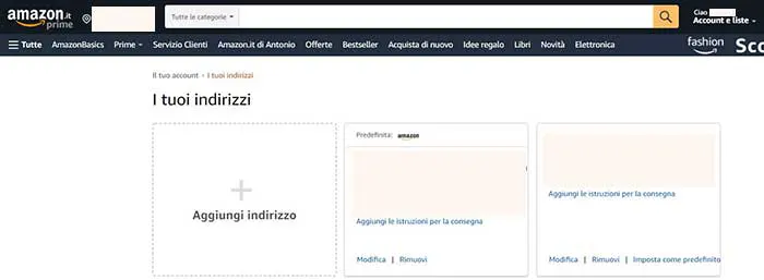 modificare indirizzo spedizione amazon pc