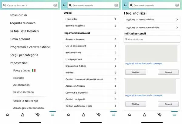 modificare indirizzo spedizione amazon smartphone