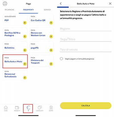 pagare bollo auto online app postepay