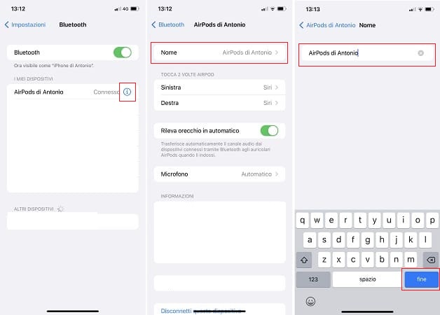come cambiare nome airpods 1