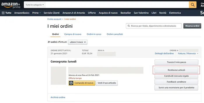 come fare reso amazon 1