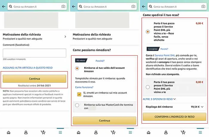 come fare reso amazon app 2