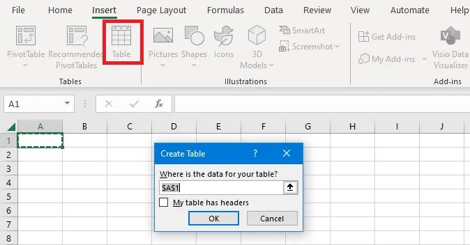 gestione delle tabelle excel 1