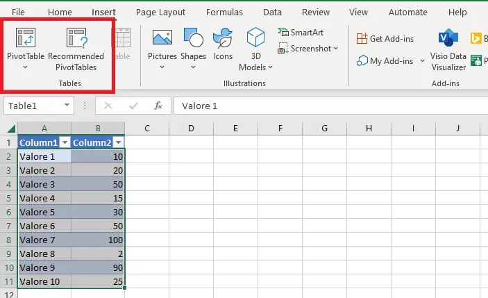 gestione delle tabelle excel 5
