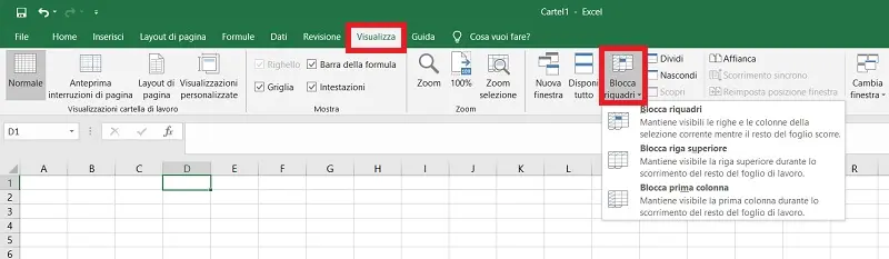 stione delle colonne e righe excel 2