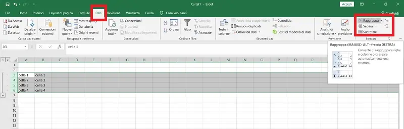 stione delle colonne e righe excel 3