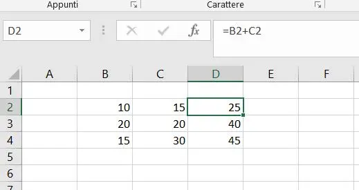 utilizzo formule base excel 2