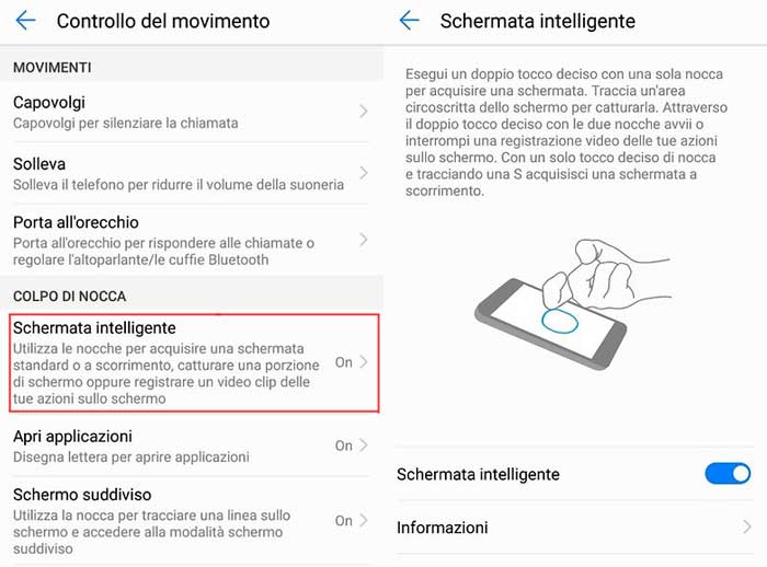 screenshot schermata intelligente huawei