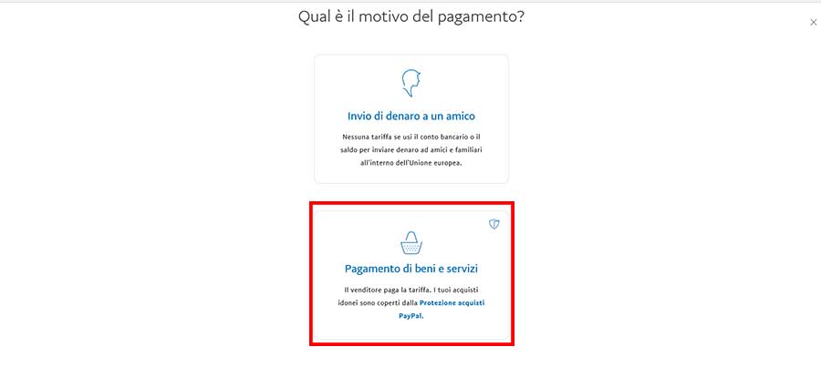 acquisto beni e servizi paypal