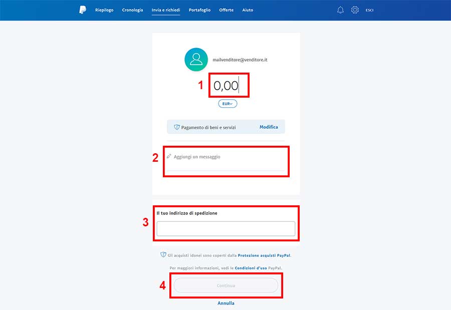 inserire importo pagamento paypal