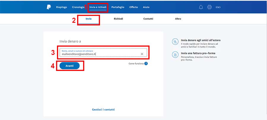 invia denaro paypal