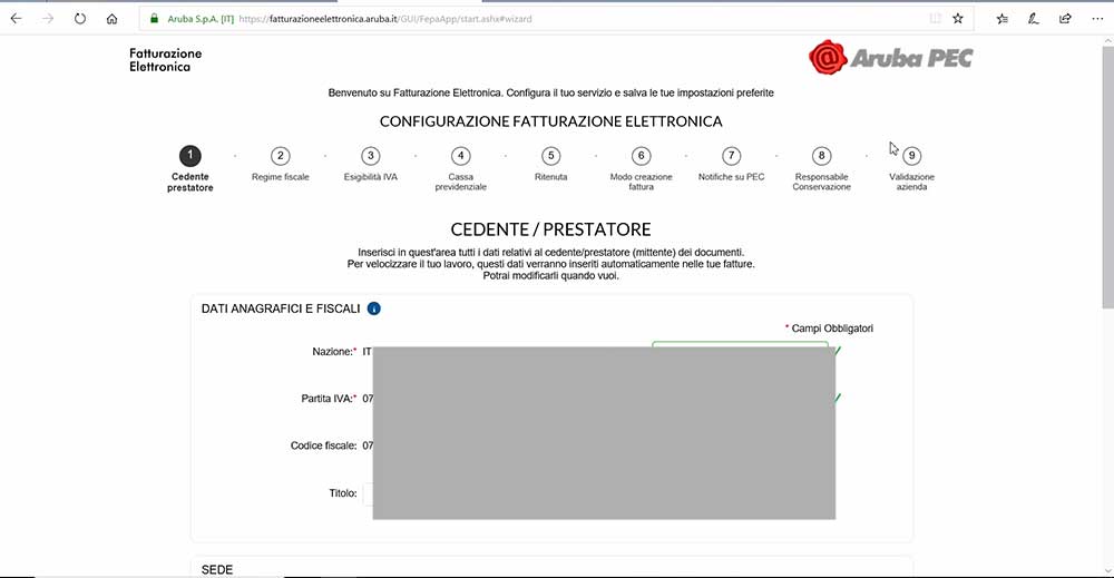 fatturazione elettronica aruba anagrafica