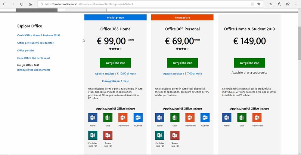 differenza office 2019 e office 365