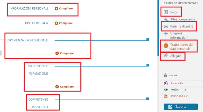 compilare cv con europass