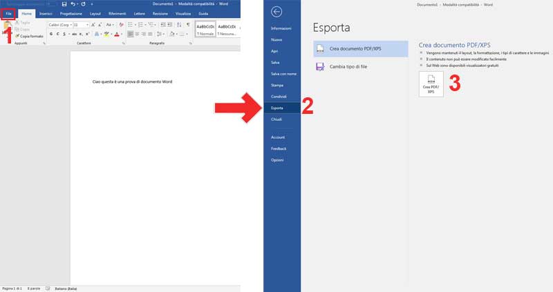 esporta in pdf su word