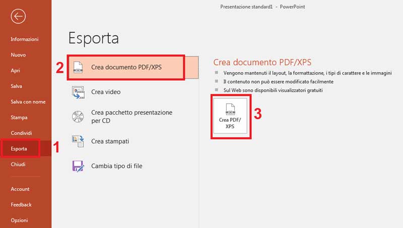 esporta pdf con powerpoint