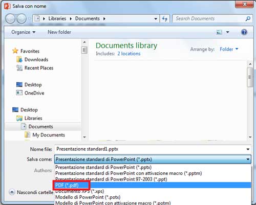 salvare in pdf con powerpoint 2